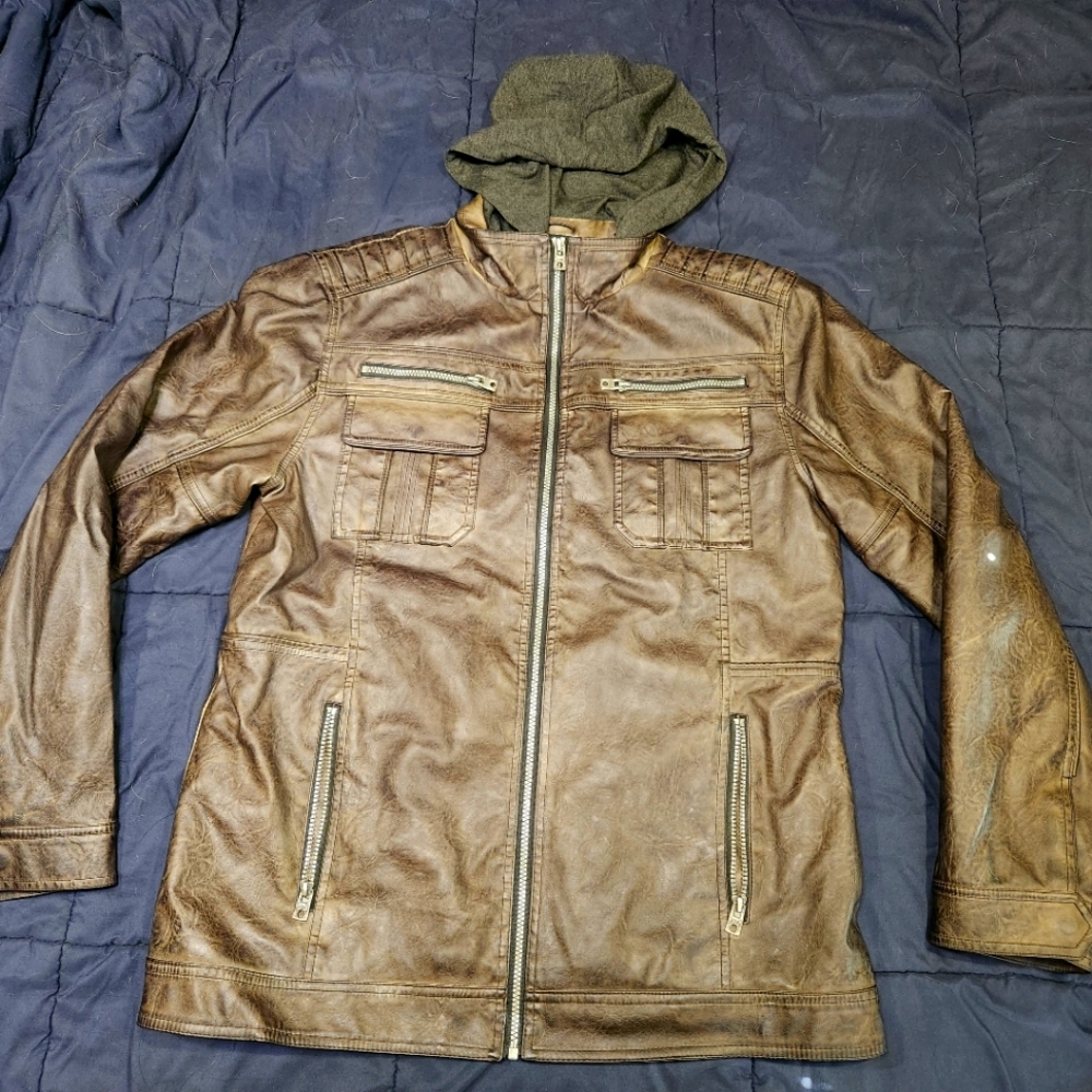 Buckle Black leather jacket Men's LG